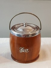 Mid-century Modern Solid Oak Caddy tea Barrel Jar