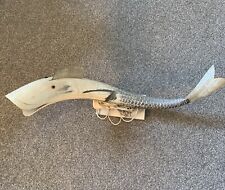 Vintage Cow Horn Sculpture Fish Lamp Hand Carved Man Cave Fisherman Retro Light