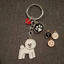 Bichon Frise Enamel Keyring With Personalised initial