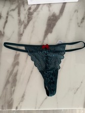 NEW! Women's Lace Green Red Bow Underwear G String / Thong Size S