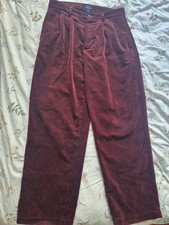 NOAH Mens Pleated Trousers Corduroy Size W32 L30 Red Wine Colour