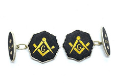 Vintage Japanese Sterling Silver & 24K Gold Masonic Cufflinks - 6.8 grams