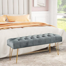 Side Lounge Velvet Tufted Chair Seat Upholstered Bed End Bench Stool Metal Legs