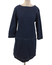Toast Women's Dress Size 14 Blue Denim Pockets Boat Neck 100% Cotton Used F1