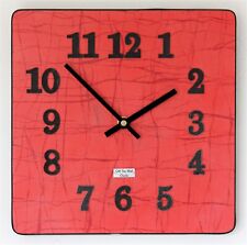 VINTAGE 26cm Red Wall Clock - Mid Century Handmade Vintage French Formica Gift