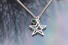 Birthstone & Star Pendant Necklace With Silver Plated Chain by Hudegate