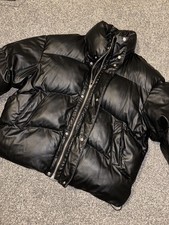 ZARA Black Short Cropped Faux Leather Puffer Jacket Bomber - Size Medium