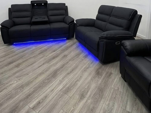 Black leather reclining sofa - leather,