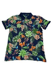 Gant Polo Shirt Mens Small Short Sleeve Navy Floral Hummingbird Print