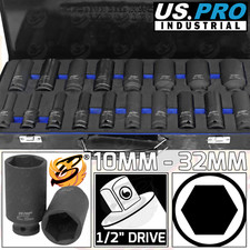 US PRO DEEP IMPACT SOCKET Set 1/2"Dr 18pc 10mm - 32mm 6pt Hex Long Reach Sockets