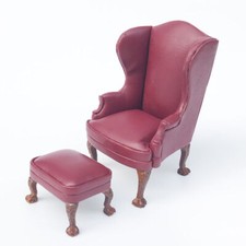 2PCS 1:12 Scale Dollhouse Miniature Single Leather Sofa & Footrest Set Furniture