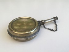 Antique Brass Round Flat Oil Can With Chain & Brass Cap