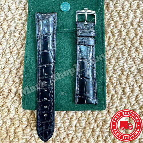 Rolex black leather band - black, 20mm