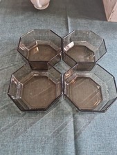 French Arcoroc Octime Vintage Glass Bowls Black Tint 12cm Hexago Set of 4 Retro