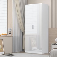 Wardrobe 2 Door Plain - White High Gloss Front / White Matt Finish REFLECT