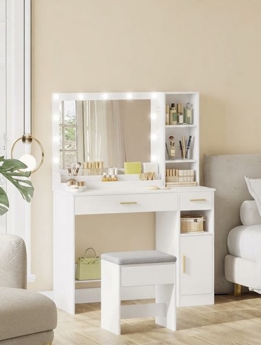 White dressing table with led - table,