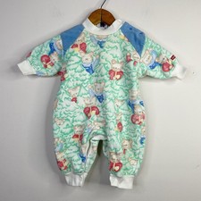Vintage Oshkosh Teddy Bear Print Corduroy Trim One Piece Romper Outfit 6 9 mos 