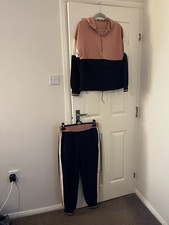 Zara Ladies Tracksuit Black Pink & White Hoodie size M & Joggers Size L