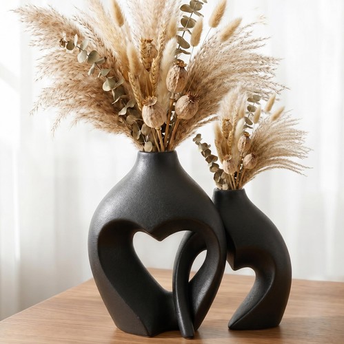 Black ceramic flower vases - black,