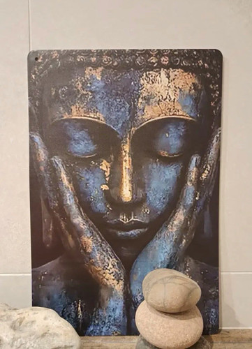 Blue gold black buddha - blue/gold/black, wooden