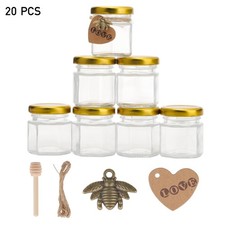20Pcs Small Glass Jam Jars Airtight 45ml Hexagonal Lid Honey Preserve Bottles
