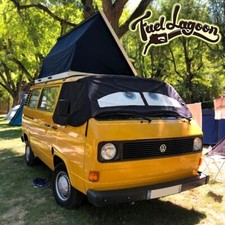 VW T25 Front Window Screen Cover Black Out Blind Curtain Wrap Sleepy Eyes Blue