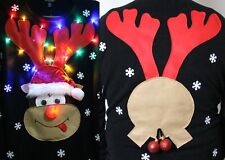 Novelty Men Christmas Xmas Jumper - flashing nose, light up antler, music