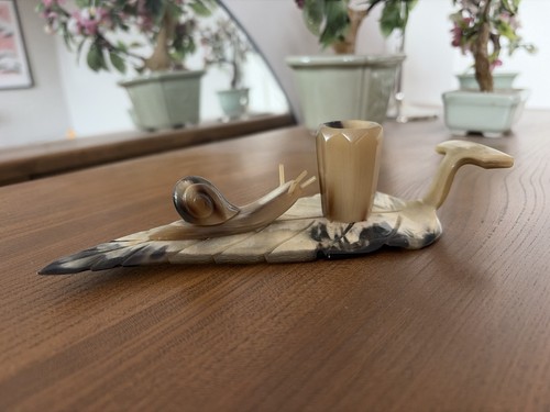 Vintage carved horn snail - vintage,