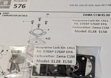 Husqvarna 576XP EPA Zama C1M-EL50 Carb Carburetor Repair Kit. P/N: 537385601. UK