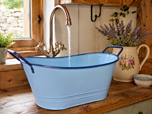 Powder blue steel sink - blue,