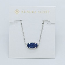New Kendra Scott Elisa Silver Pendant Necklace In Dark Blue Drusy