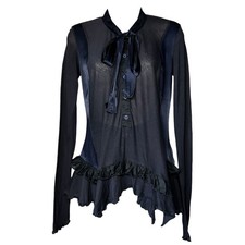 High Use by Claire Campbell Retro Boho Ruffle Bow-Neck Cotton Top – S