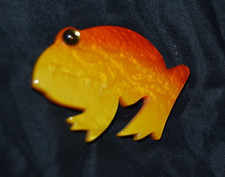 Marie Christine Pavone Signed Brooch Pin FROG TOAD Orange/Yellow Vintage 80's