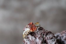 Mongolian Red Andesine & Diamond 9k Gold Ring