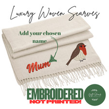 Luxury Personalised Scarf Custom Embroidered Red Robin Design & Your Name / text