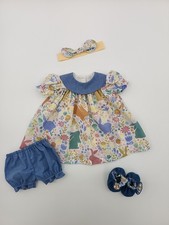 43cm Dolls Rabbit Print Round Collar Dress With Matching Headband And Bootees