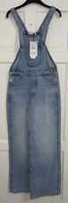 ZARA BLUE LONG WIDE LEG COTTON JUMPSUIT DUNGAREES WITH PATCH POCKETS SIZE S BNWT