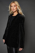 Dorothy Perkins Womens Jacket Black Diamante Velvet Blazer All Seasons