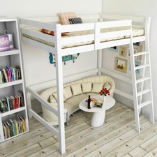 Loft Bed with Ladder Solid Wood Bunk Bed Frame Bedstead High Sleeping Bed White