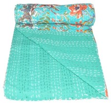 Cotton Vintage Bed Runner Paisley Blanket Twin Kantha Quilt Boho Bedspread