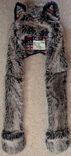 Designer Spirit Hoods Grey Wolf Aztec Faux Fur Spirit Hood, Pride Colours