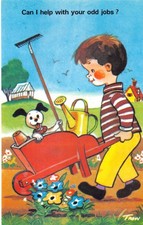 TROW COMIC  POSTCARD CHILD WHEELBARROW GOOD PLUS  VERY GOOD