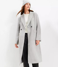 NEW ANN TAYLOR LOFT $210 LIGHT GRAY TWILL PATCH POCKET COAT SZ L LARGE