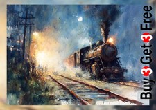 Twilight Steam Train 5"x7"