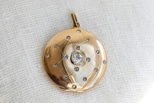 Antique Diamond Locket 15ct Yellow Gold Old Cut Diamond Round Opening Pendant