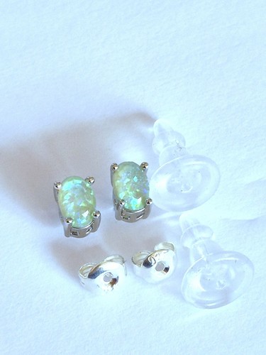 925 silver oval green opal - silver,