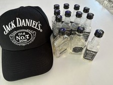 NEW Jack Daniels.Cap. Black .Hat. Old No 7  Brand with tiny bottles x 12 empty