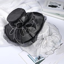 Women Retro Church Hat Floral Organza Mesh Fascinator for Wedding Party Decor