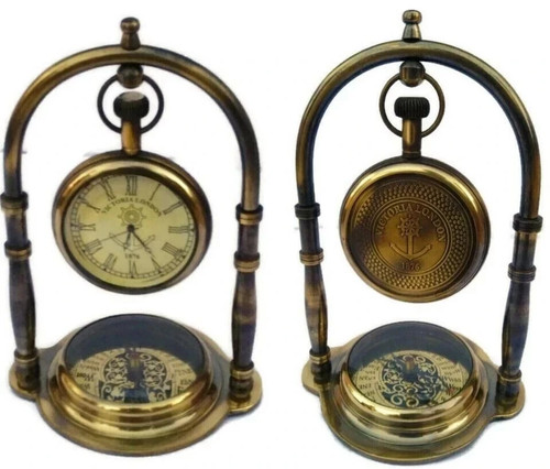 Brass antique desk - brass, clock