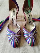 Vintage Chelsea Cobbler 1970s Leather And Satin Multicoloured Lace Up Shoes